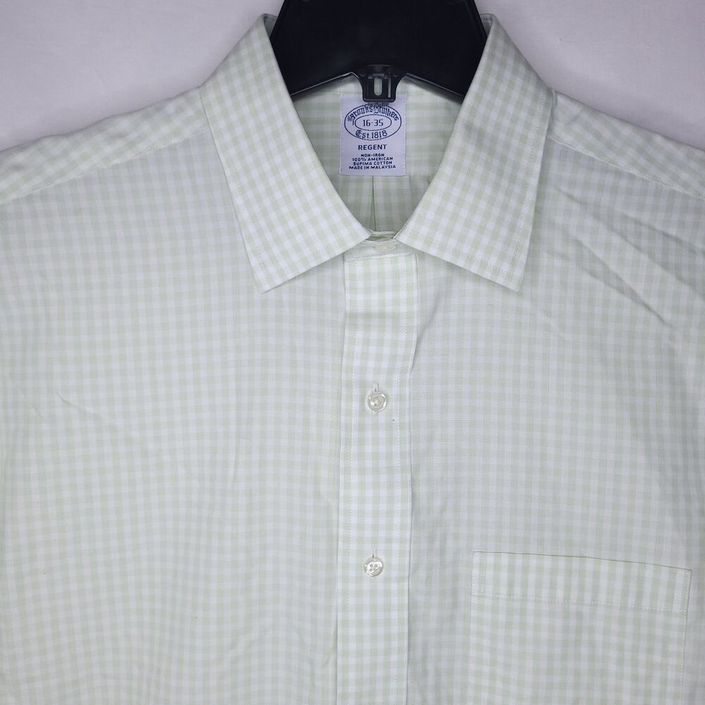 Brooks Brothers Dress Shirt Mens 16 Gingham Green, White Supima Cotton NWT